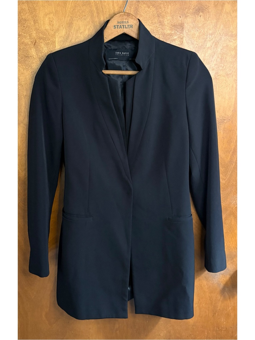 Zara Black Longline Double Collar Structured Blazer XS Work Office Minimalist